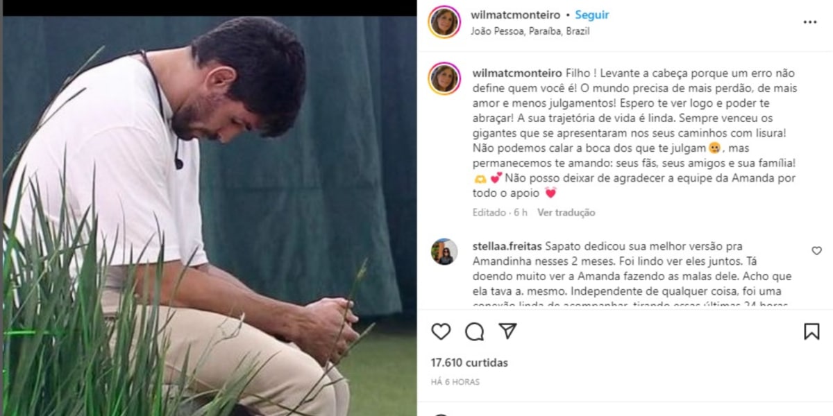 Mãe do Cara de Sapato defesa do lutador após expulsão (Imagem Reprodução Instagram)