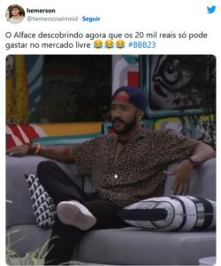 Internautas se divertiram com reação de Alface no BBB23 (Foto: Reprodução / Twitter)