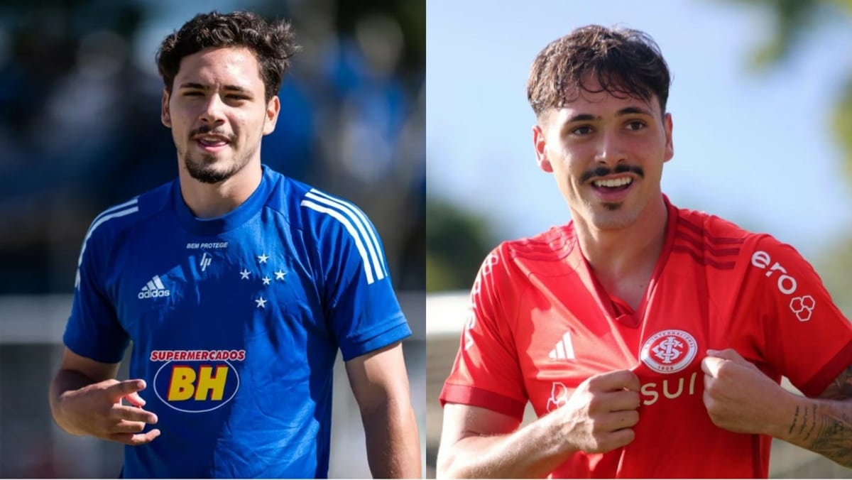 O meia Maurício quando foi descoberto no Cruzeiro e hoje, aos 21 anos, jogando pelo Internacional 