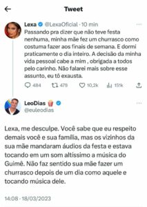 Leo Dias rebate Lexa que negou que tenha feito festa para MC Guimê (Foto: Reprodução / Twitter)