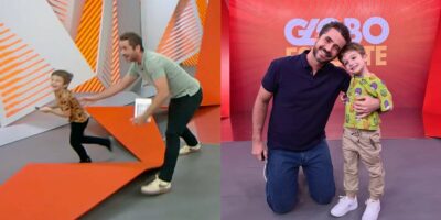 Filho de Felipe Andreoli invade Globo Esporte ao vivo (Foto: Reprodução / Globo)