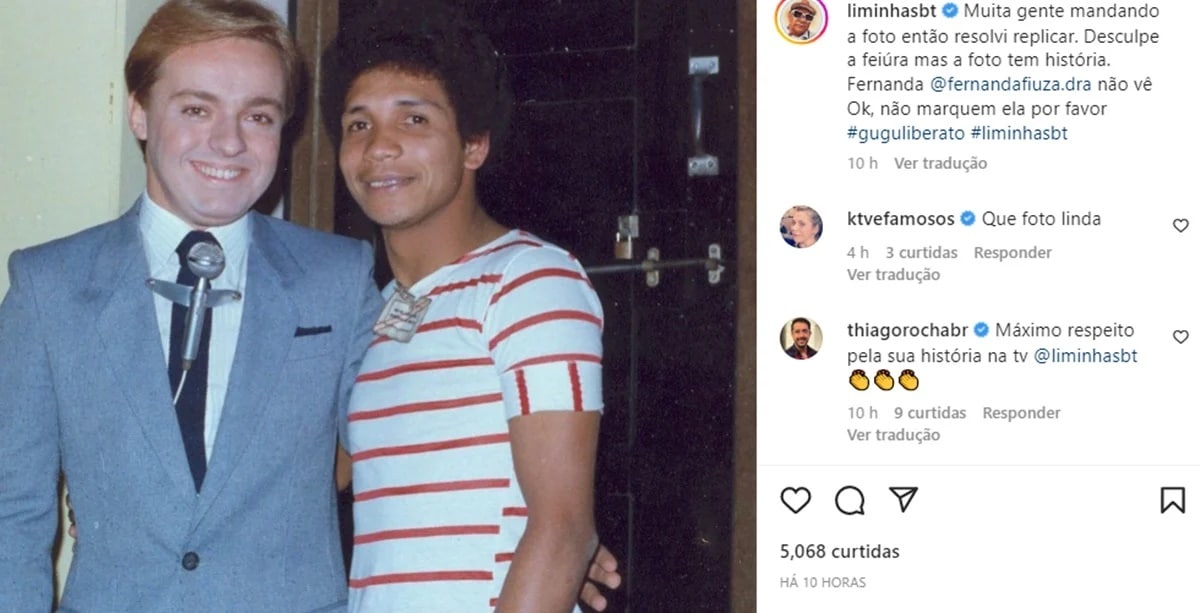 Gugu Liberato com Liminha nos bastidores do SBT na década de 1980