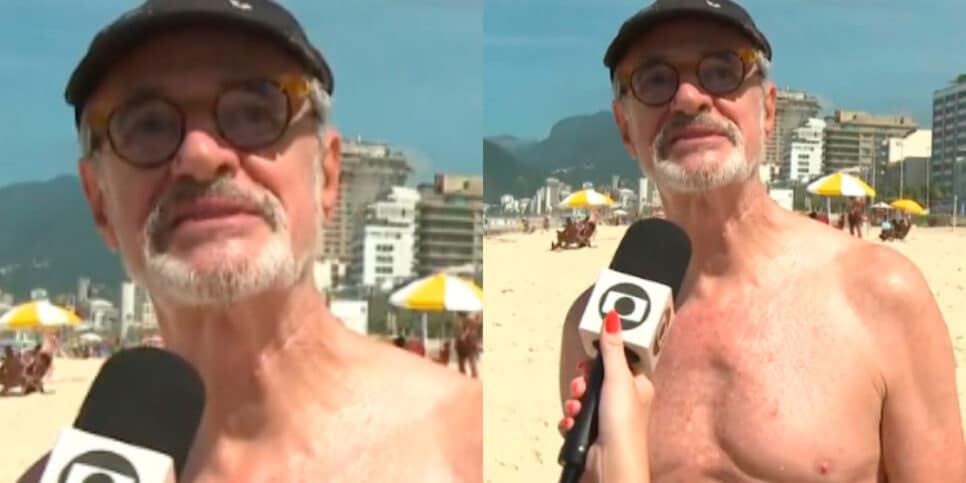 Marcos Caruso é flagrado pelo Mais Você na praia com o marido (Foto: Reprodução)