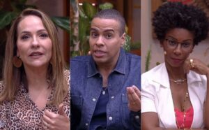 Maria Beltrão, Thiago Oliveira e Rita Batista no É de Casa (Foto: Reprodução / Globo)