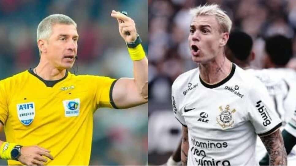 O árbitro Anderson Daronco e o atacante Róger Guedes