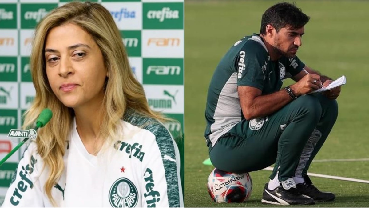 A presidente do Palmeiras, Leila Pereira, e o técnico português Abel Ferreira