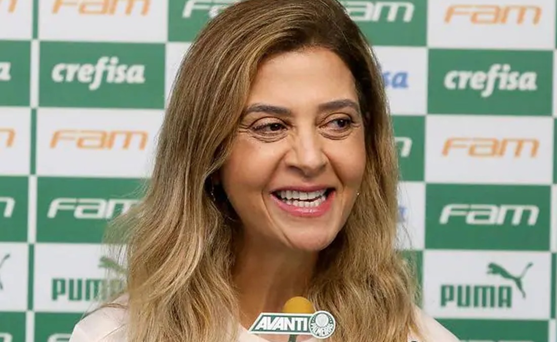 Leila Pereira em coletiva do Palmeiras