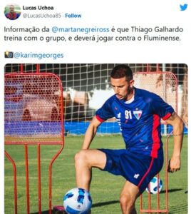 Thiago Galhardo no treino (Foto: Reprodução / Twitter)