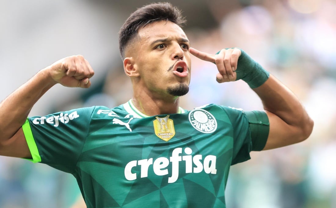 Camisa 25, Gabriel Menino, comemorando seu gol na final do Palmeiras contra o Água Santa