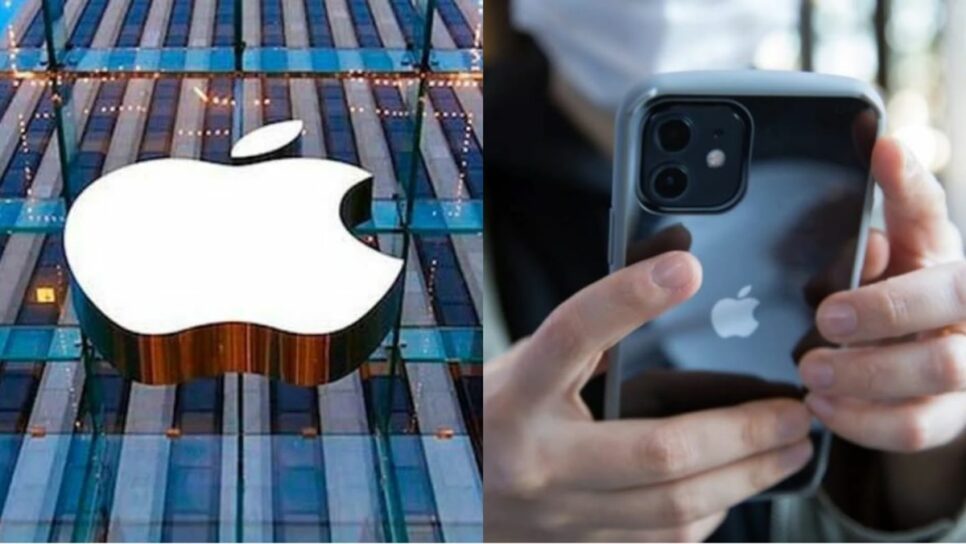 Símbolo da Apple em Sede da multinacional e usuário de iPhone (Fotos: Reprodução/ Reuters/ Montagem)