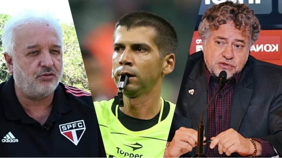 Belmonte, Árbitro e Casares: Polêmica após clássico do São Paulo (Fotos: Reprodução/ FIFA/ Érico Leonan/ YouTube/ Montagem)