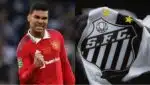 Casemiro, do Manchester United, e o símbolo do Santos FC (Fotos: Reprodução/ Tony Obrien/ Reuters/ Internet/ Montagem)