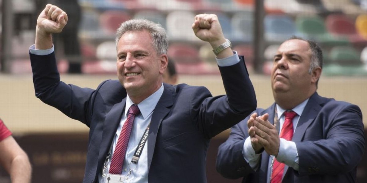 Rodolfo Landim, presidente do Flamengo, e Marcos Braz, vice de futebol do clube