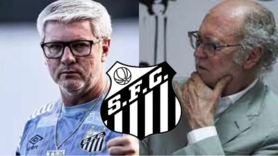 Odair Hellmann e Falcão da comissão técnica do Santos (Fotos: Reprodução/ Raul Baretta/ Santos FC/ Montagem)