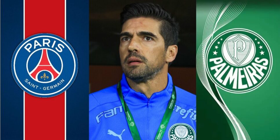 Abel Ferreira e logos do PSG e Palmeiras (Foto: Reprodução / Internet / Montagem HoraDoBenefício)