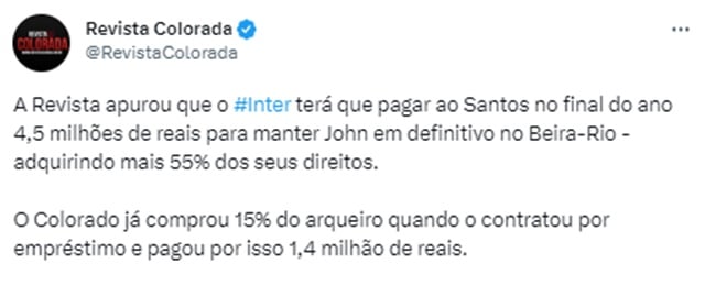 Portal destaca negócio do Santos e Internacional por joia (Foto: Reprodução Twitter)