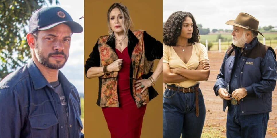 Samuel, Cândida e Aline em cenas de Terra e Paixão (Foto: Reprodução / Globo)