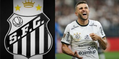 Logo do Santos e Júnior Mendes no Corinthians (Foto: Reprodução / Internet / Montagem HoraDoBenefício)