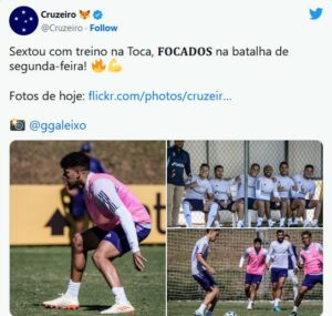 Jogadores do Cruzeiro estão focados para o jogo de segunda (22) (Foto: Reprodução / Twitter)