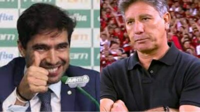 Abel Ferreira, do Palmeiras, e Renato Gaúcho, técnico do Grêmio (Fotos: Reprodução/ Cesar Greco/ SE Palmeiras/ SporTV/ Montagem)