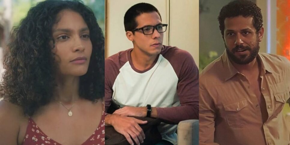 Aline, Enzo e Ramiro em cenas de Terra e Paixão (Foto: Reprodução / Globo)