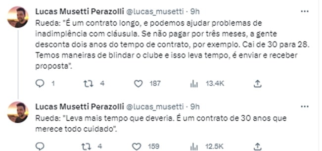 Leila Pereira faz alerta público e Andrés Rueda se pronuncia sobre WTorre (Foto: Reprodução/ Lucas Musetti/ Twitter)