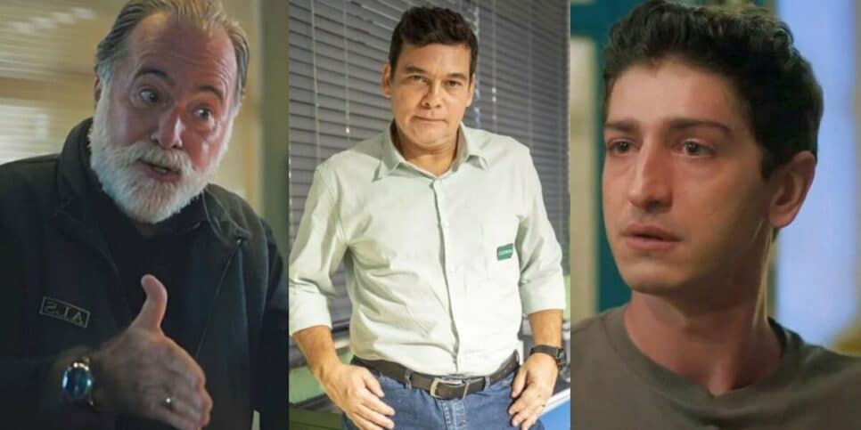 Antônio, Tadeu e Daniel em cenas de Terra e Paixão (Foto: Reprodução / Globo / Montagem HoraDoBenefício)
