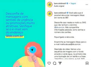 Alerta do Banco do Brasil publicada em suas redes sociais (Foto: Reprodução / Instagram)