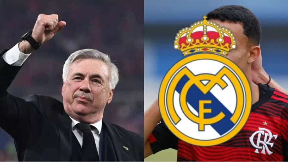 Carlo Ancelotti, do Real Madrid, aprova sondagem de cria do Flamengo (Fotos: Reprodução/ Getty Images/ AFP/ Gilvan de Souza/ CRF/ Montagem)