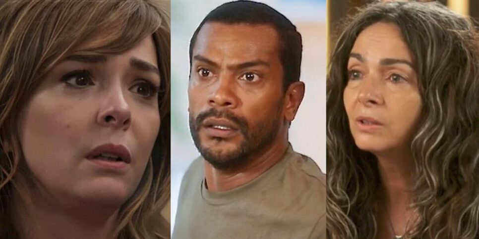 Clara, Ben e Dora em cenas de Vai na Fé (Foto: Reprodução / Globo / Montagem HoraDoBenefício)