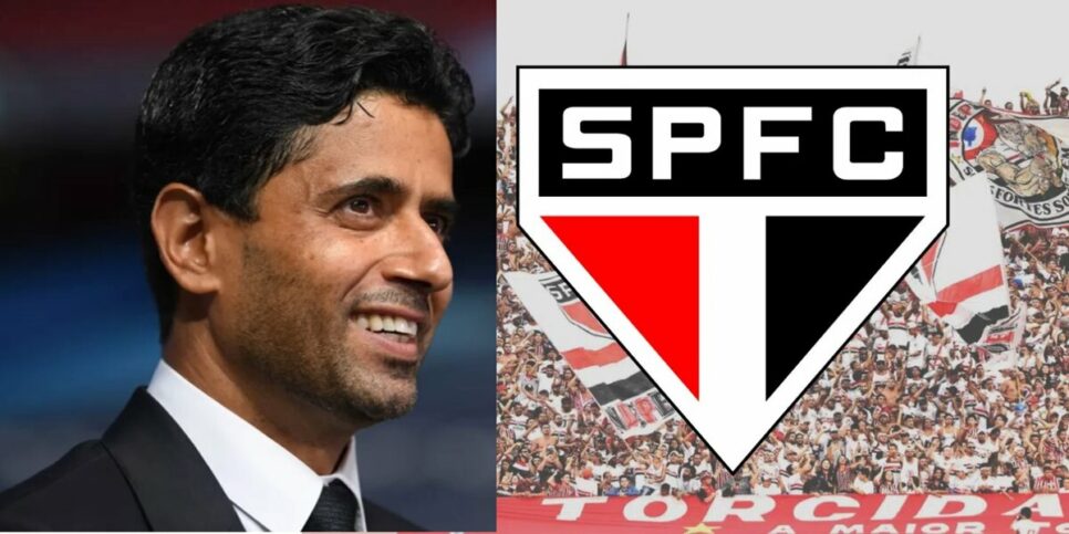 Dono do PSG e torcida do São Paulo (Foto: Reprodução / Internet / Montagem HoraDoBenefício)