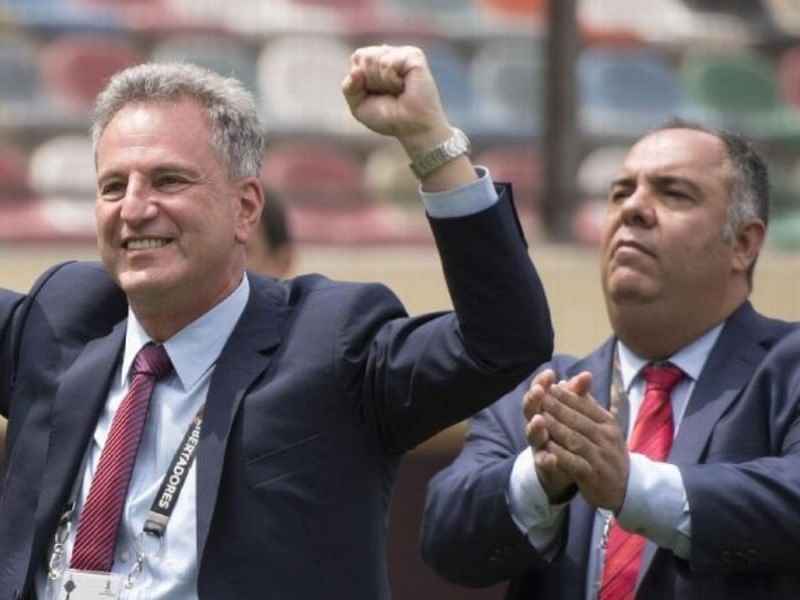 Rodolfo Landim, presidente do Flamengo, e Marcos Braz, vice de futebol do clube