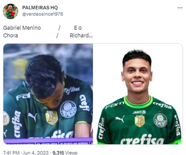 Tuiteiros fazem comparatido e pedem que Richard Ríos ganhe espaço no lugar de Gabriel Menino (Fotos: Reprodução/ Twitter)