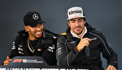 Imagem do post Lewis Hamilton não se segura e zomba de Alonso por ultrapassagem: “Está um bocado velho”