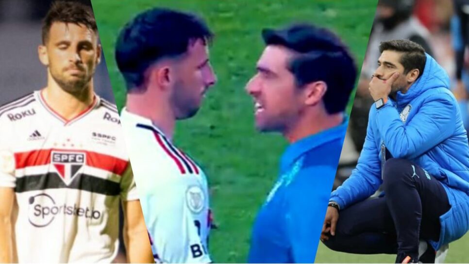 Calleri e Abel Ferreira tem leitura labial vazada após discussão (Fotos: Reprodução/ Premiere/ SPFC/ Cesar Greco/ Montagem)