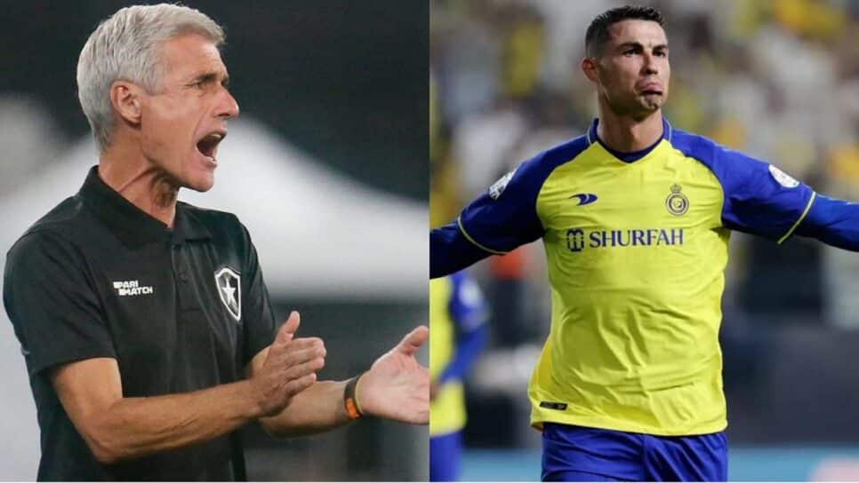 Luís Castro, técnico do Botafogo, e o jogador Cristiano Ronaldo, do Al Nassr (Fotos: Reprodução/ Vitor Silva/ Botafogo/ Ahmed Yosri/ Reuters/ Montagem)