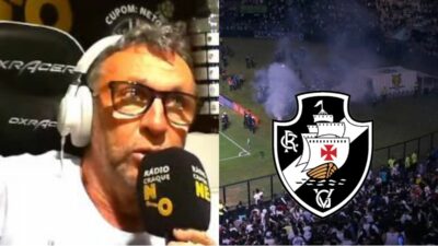 Neto e bombas em São Januário (Fotos: Reprodução/ YouTube/ Vasco/ Premiere/Montagem)