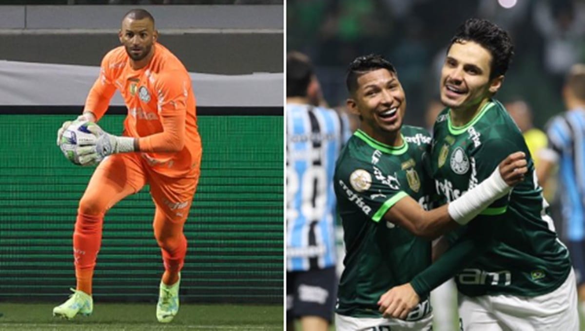 Os craques do Palmeiras: Weverton, Rony e Raphael Veiga (Fotos: Reprodução/ GE/ Twitter)