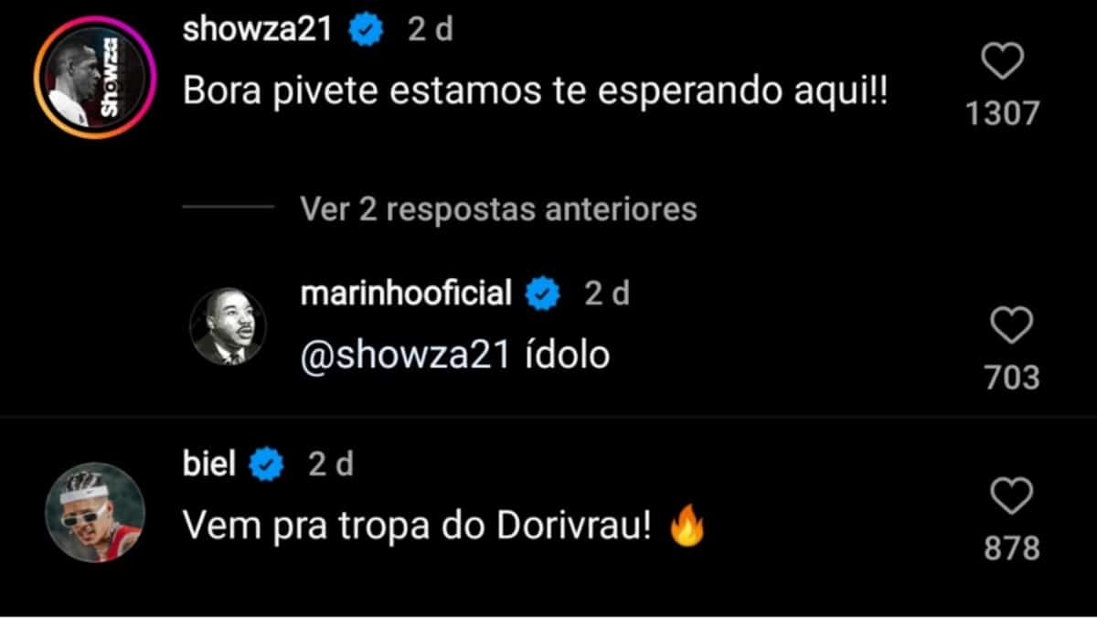 Ex-jogador do SPFC, Souza, e o cantor Biel, fizeram pedido ao craque (Foto: Reprodução/ Instagram/ Montagem)