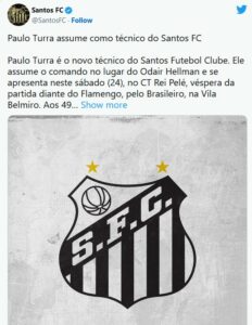 Santos anunciou Paulo Turra como técnico do clube (Foto: Reprodução / Twitter)