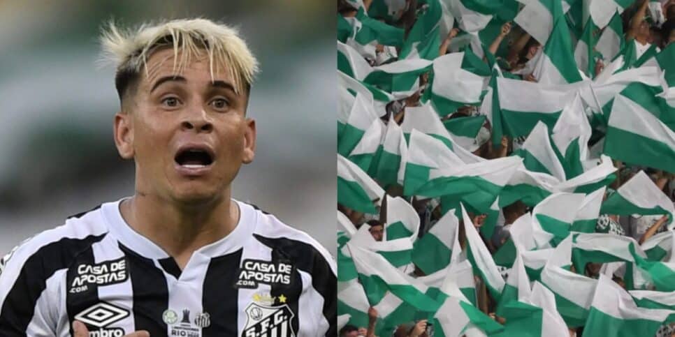 Soteldo e torcida do Palmeiras (Imagem Reprodução Internet)