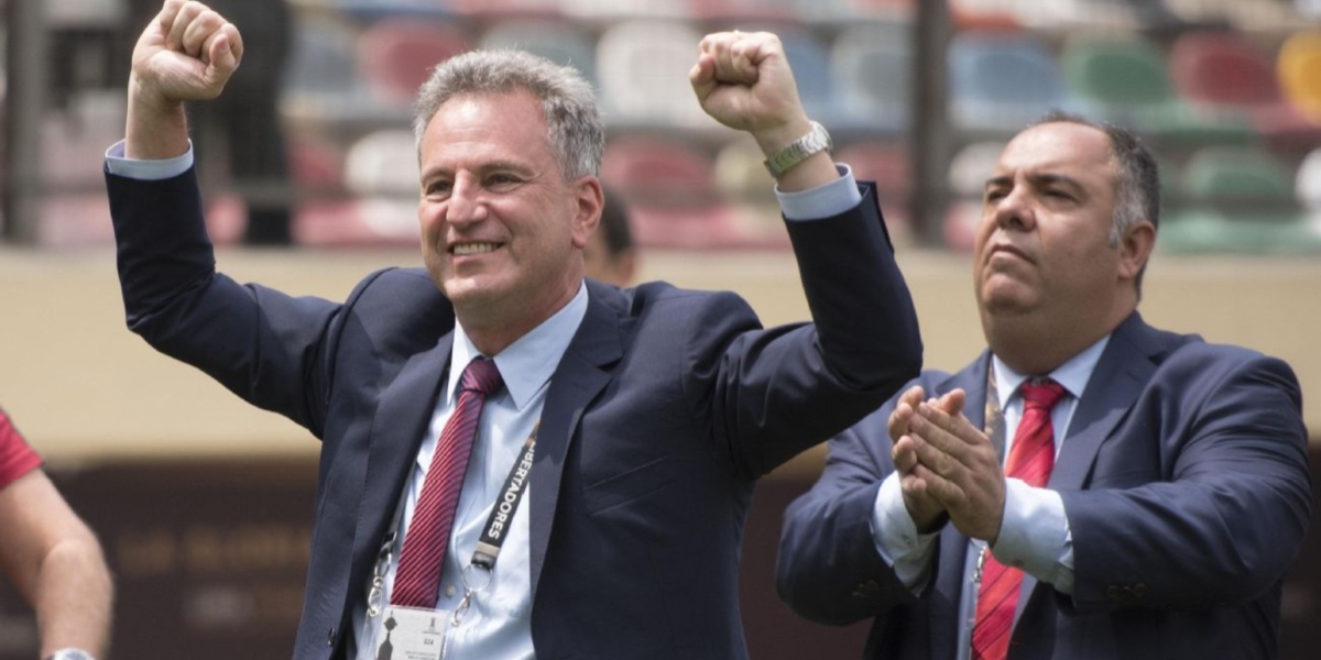 Rodolfo Landim, presidente do Flamengo, e Marcos Braz, vice de futebol do clube (Foto: Delmiro Junior/Photo Premium/Gazeta Press)