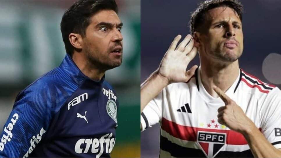 Abel Ferreira e Calleri se estranham em partida de Palmeiras e São Paulo (Fotos: Reprodução/ Divulgação/ SEP/ SPFC/ Montagem)