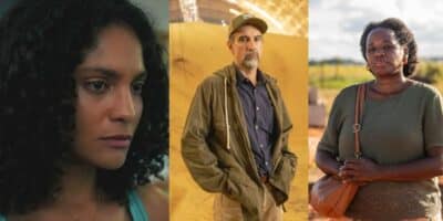 Aline, Ademir e Jussara em Terra e Paixão (Foto: Reprodução / Globo / Montagem HoraDoBenefício)