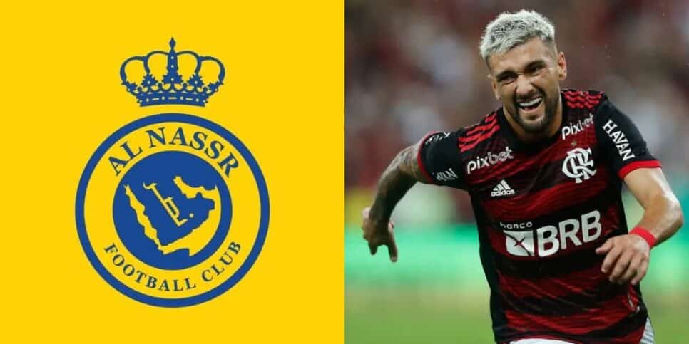 Logo Al Nassr e Arrascaeta, craque do Flamengo (Foto: Reprodução / Internet)