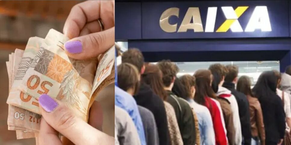 Mulher contando dinheiro e trabalhadores na fila da Caixa (Foto: Reprodução / Globo / Montagem HoraDoBenefício)
