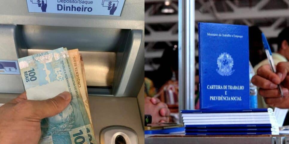 Dinheiro saindo do caixa eletrônico e Carteira de Trabalho (Foto: Reprodução / Internet)