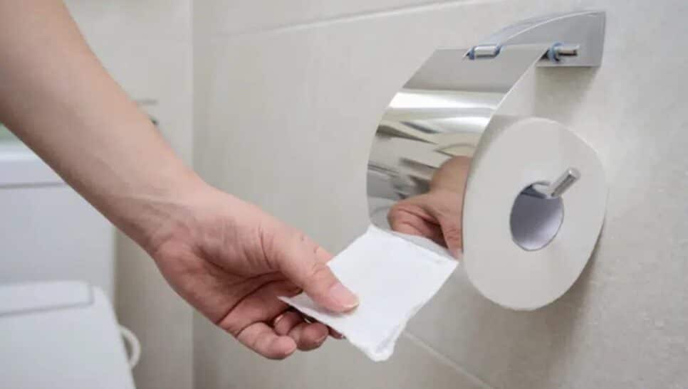 Pessoa usando o papel higiênico no banheiro (Foto: Reprodução/ Internet)