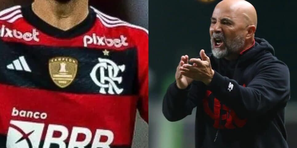 Jogador e Sampaoli, ambos do Flamengo (Imagem Reprodução Internet)
