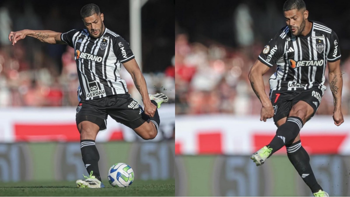 O jogador Hulk em campo na partida vitoriosa contra o São Paulo (Fotos: Reprodução/ Atlético-MG/ Instagram/ Montagem)